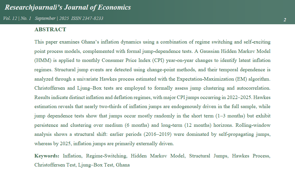 Modeling Inflation Jumps And Regimes In Ghana.