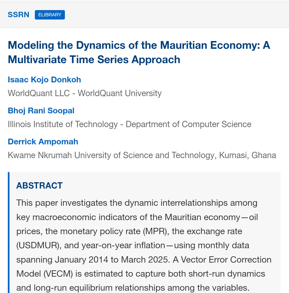 Modeling the Dynamics of the Mauritian Economy.
